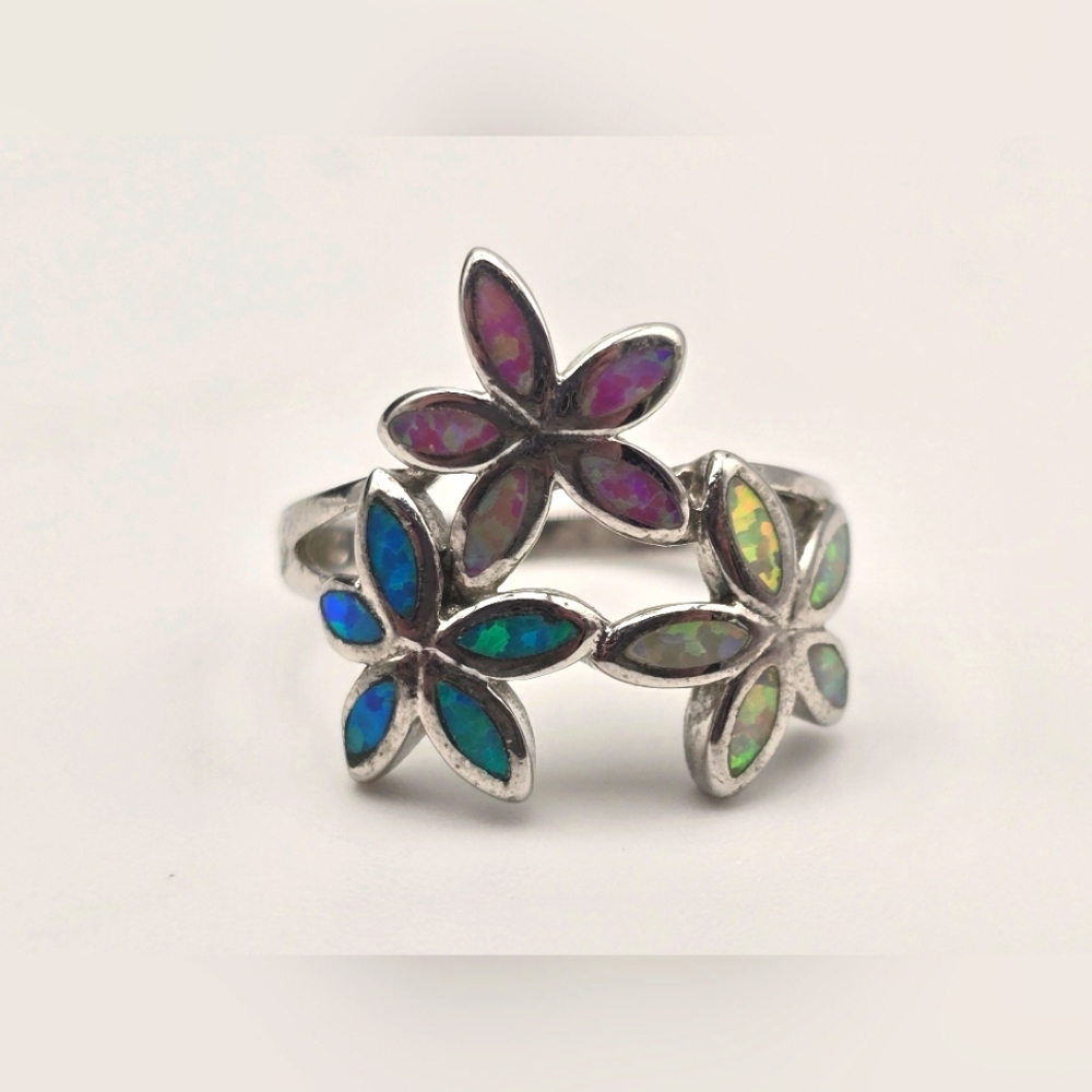 Sterling Silver Multi Colored Flower Ring - image 7